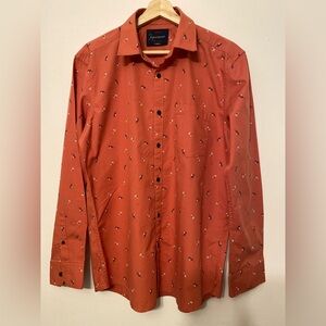 Impressions Men's Terracotta Patterned Button Down Shirt